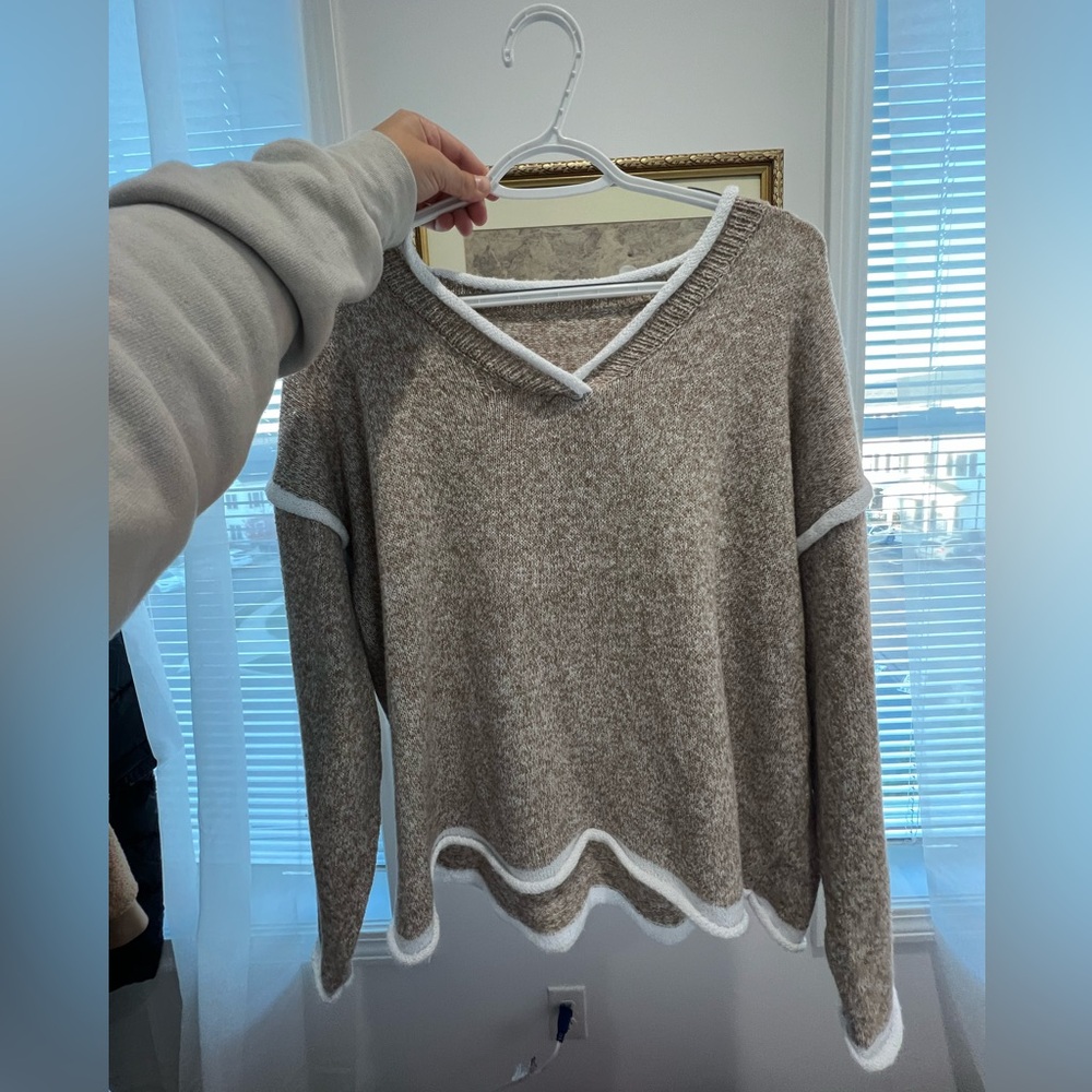 Light brown and white sweater with a touch of whimsy #cottagecore